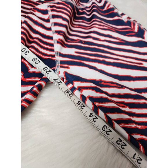 New England Patriots Majestic Women Leggings Blue Red Zebra Print Stretch Pant L - Picture 6 of 7